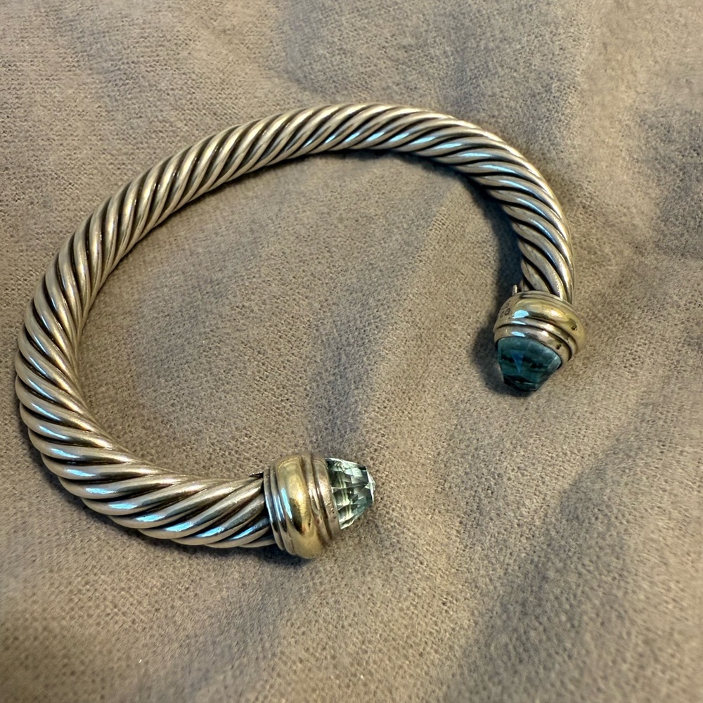 David Yurman Steling Silver Bracelet with Blue Stones